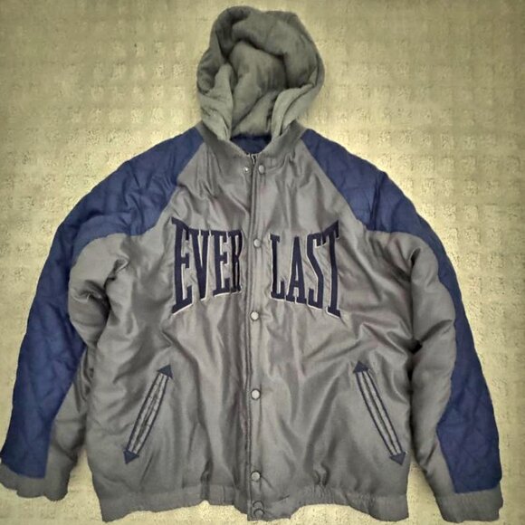 Everlast Vintage Mens Hooded Snap Up Quilted Jacket, Large, Blur/Silver -- Nice! - Picture 11 of 12